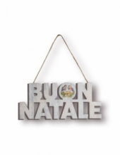 M-023 SCRITTA BUON NATALE IN LEGNO BIANCO CON IMMAGINE STAMPATA cm 27x12 CIRCA